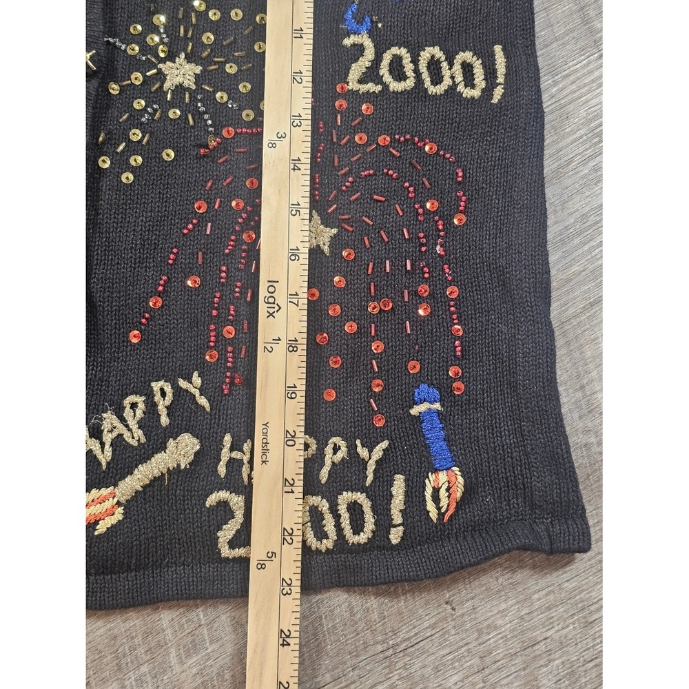 Vintage Y2K Happy 2000 Millennium Fireworks Cardigan Sweater Beaded Sequin Party - Picture 8 of 10